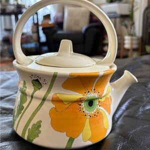 Vintage Metlox Ceramic Teapot with Orange Poppy Design
